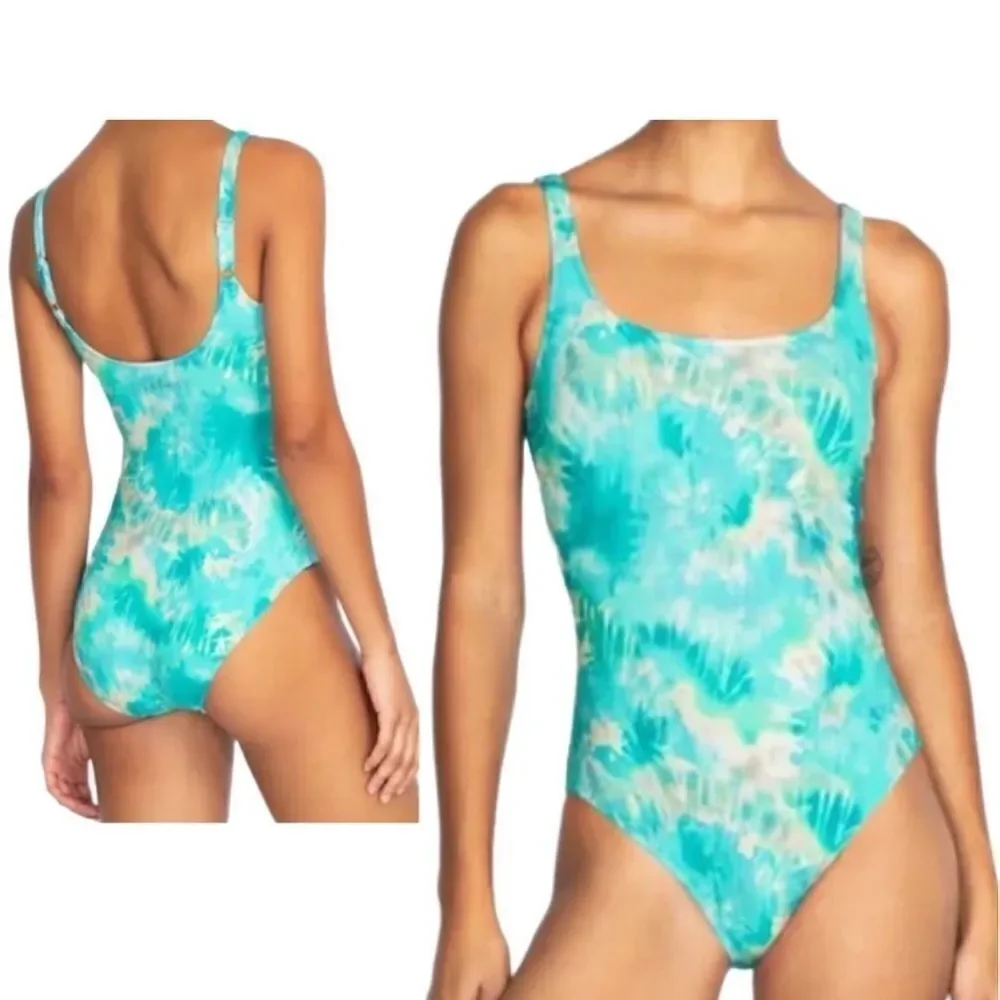 NWT Johnny Was Calme Aqua Keys Turquoise Tie Dye One Piece Tank Swimsuit $158